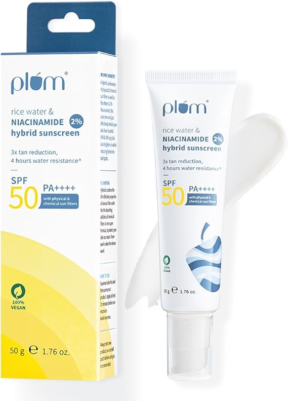 Plum 2% rice water & Niacinamide Hybrid Sunscreen SPF50 PA++++ 50gm