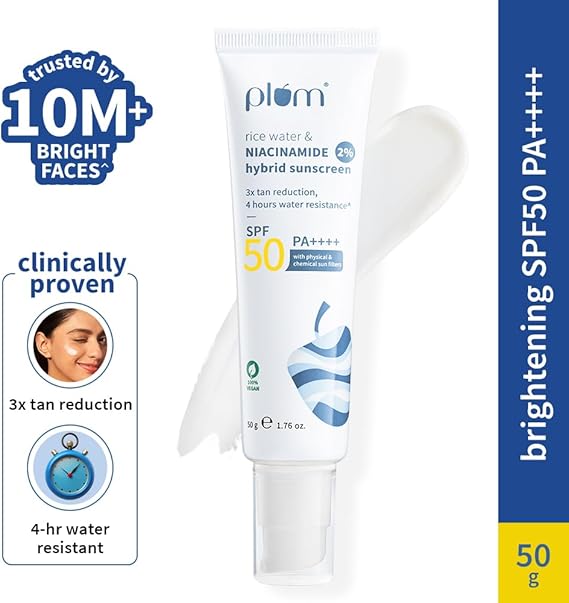 Plum 2% rice water & Niacinamide Hybrid Sunscreen SPF50 PA++++ 50gm - Image 2