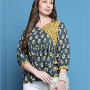 Slim Fit Cotton Short Kurti with Thread Work