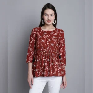 Slim Fit Cotton Short Kurti with Thread Work