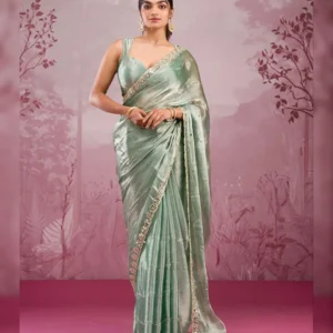 Premium Jimmy Chu Silk Embellished Saree with Glitter Dori & Real Mirror Work