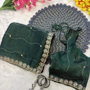 Premium Jimmy Chu Silk Embellished Saree with Glitter Dori & Real Mirror Work