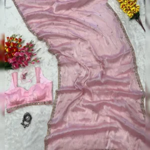 Premium Jimmy Chu Silk Embellished Saree with Glitter Dori & Real Mirror Work