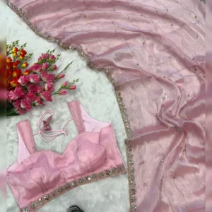 Premium Jimmy Chu Silk Embellished Saree with Glitter Dori & Real Mirror Work
