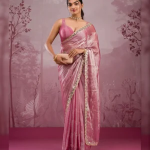 Premium Jimmy Chu Silk Embellished Saree with Glitter Dori & Real Mirror Work