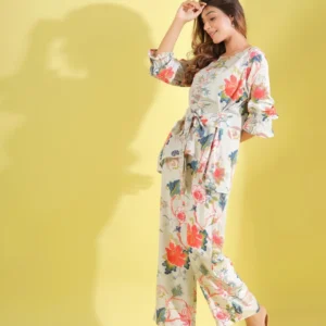 Radiant Blossoms: Printed Top and Palazzo Co-ord Set