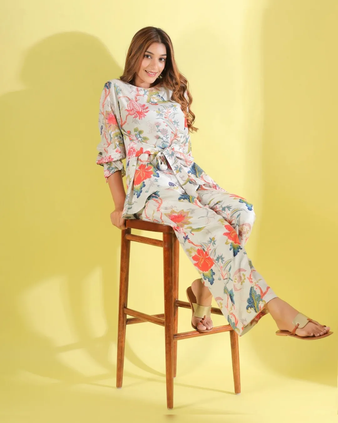 Radiant Blossoms: Printed Top and Palazzo Co-ord Set