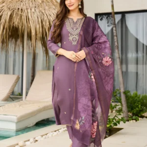 Elegant Viscose Embroidered Kurta Set with Jacquard Dupatta