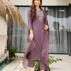 Elegant Viscose Embroidered Kurta Set with Jacquard Dupatta