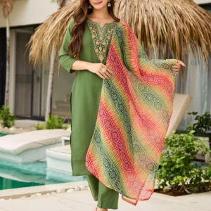 Rayon Embroidered Kurta Set with Taby Dupatta