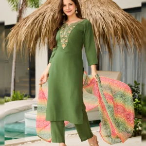 Rayon Embroidered Kurta Set with Taby Dupatta