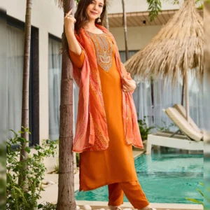 Rayon Embroidered Kurta Set with Taby Dupatta