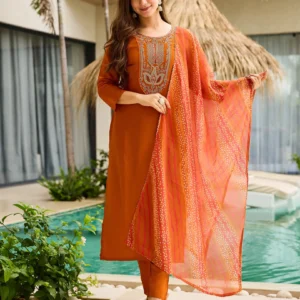 Rayon Embroidered Kurta Set with Taby Dupatta