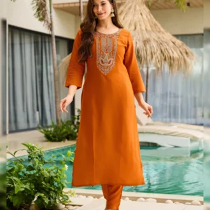 Rayon Embroidered Kurta Set with Taby Dupatta
