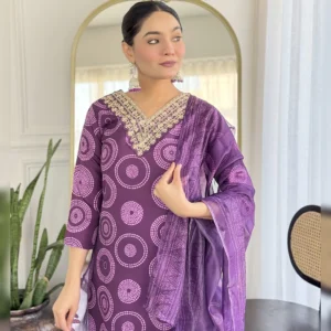 Rayon Embroidered Kurta Set with Taby Dupatta