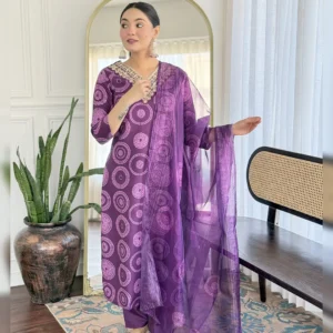 Rayon Embroidered Kurta Set with Taby Dupatta