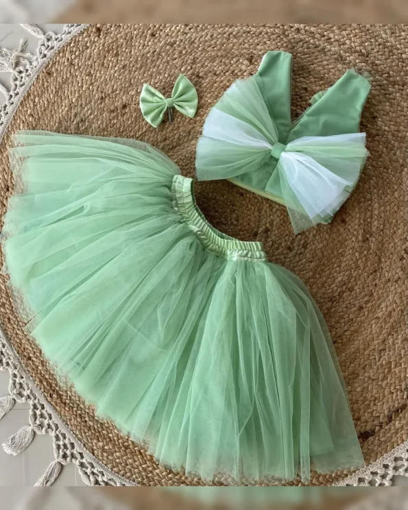 Charming Bow-Back Heavy Net Dress for Little Girls - Image 6