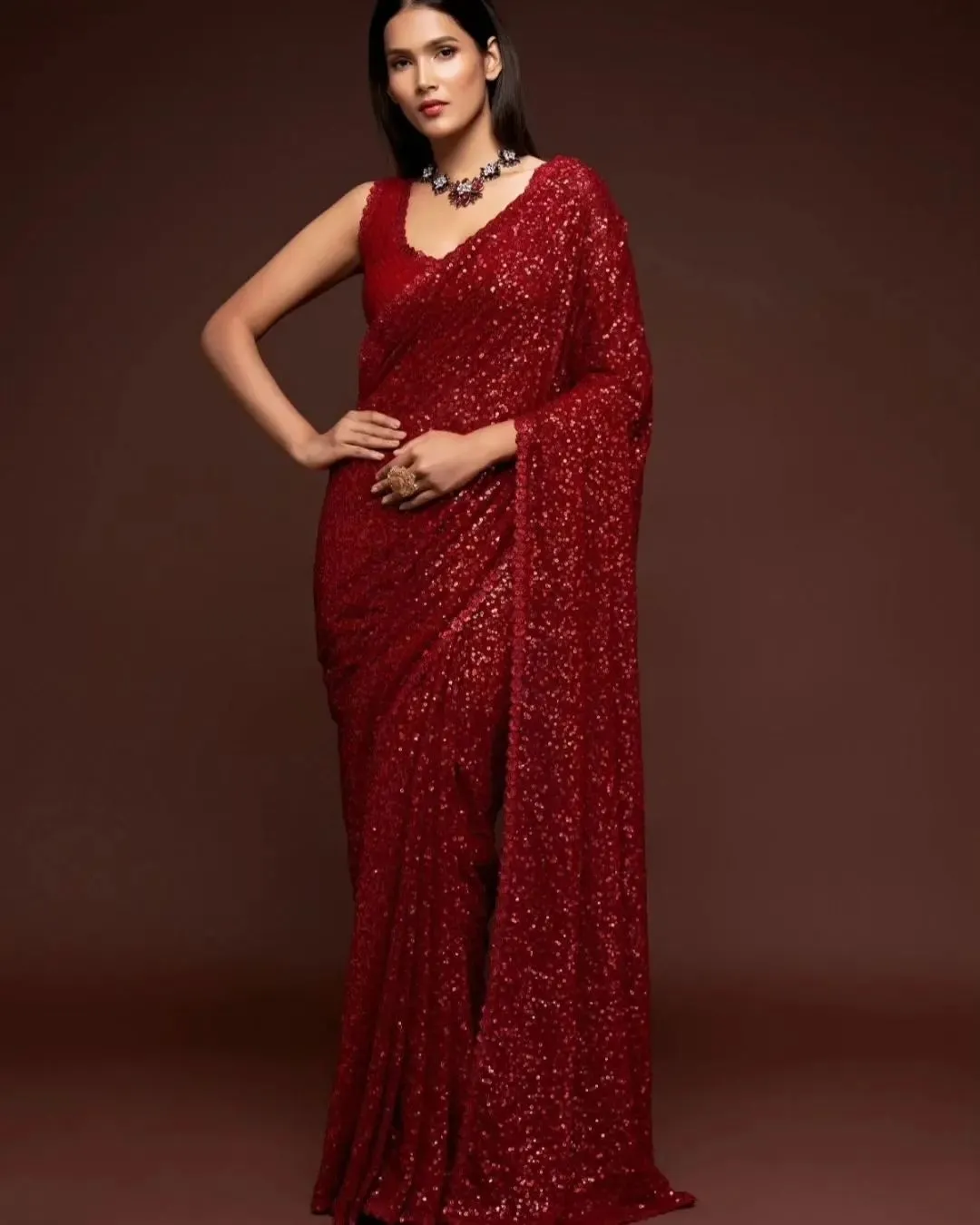 Georgette Saree with Intricate Embroidery and Sequin Work - Image 4