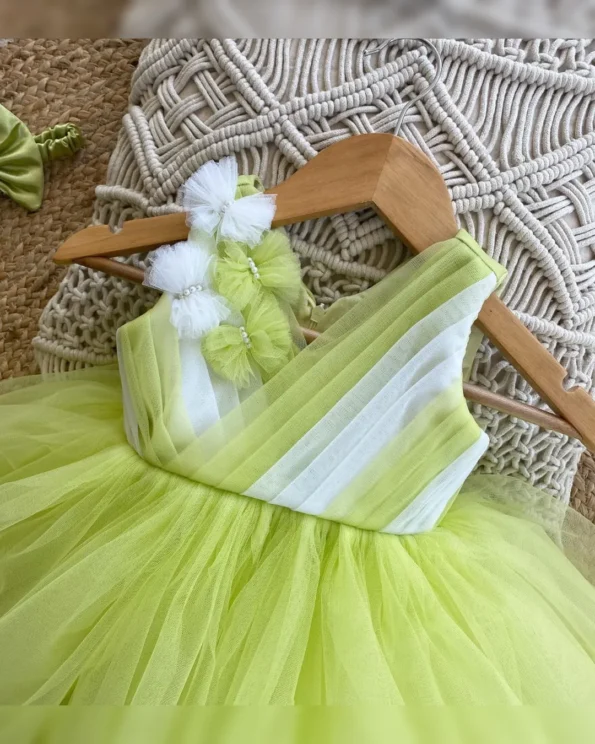 Designer Heavy Net Flair Dress with Yoke Pleats and Floral Details - Image 7