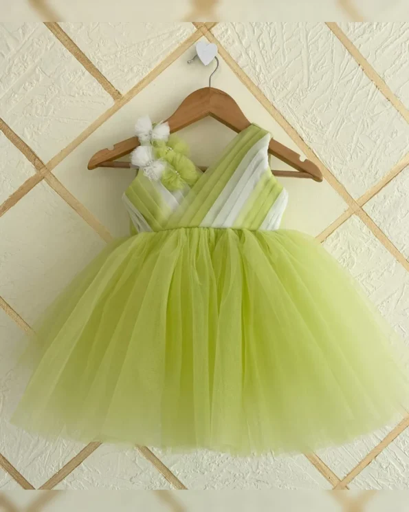 Designer Heavy Net Flair Dress with Yoke Pleats and Floral Details - Image 8