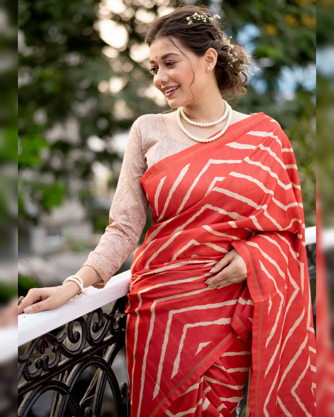 Extraordinary Laheriya Tussar Silk Saree with Kalamkari Peacock Pallu - Image 19