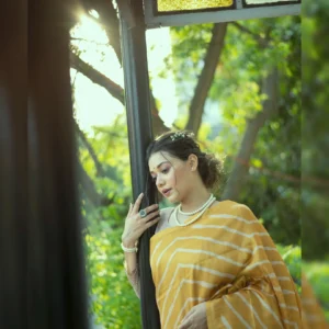 Extraordinary Laheriya Tussar Silk Saree with Kalamkari Peacock Pallu