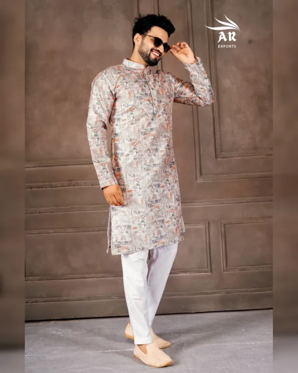 Exclusive Digital Print Men’s Kurta Pyjama Set with Raymond Cotton Bottom - Image 3
