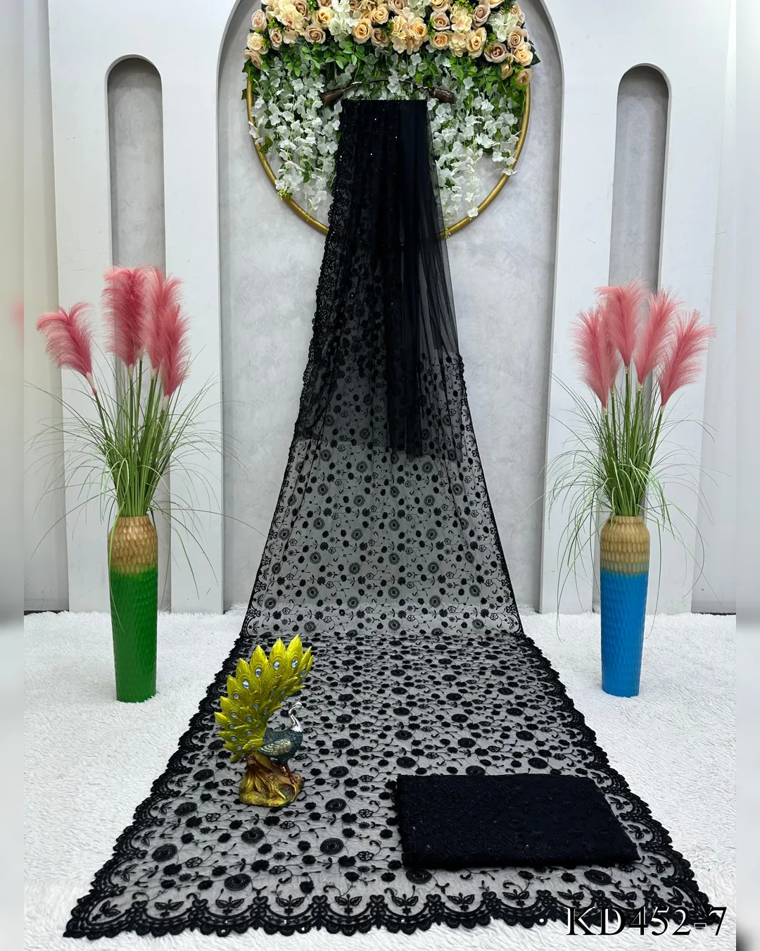 Sparkling Sequin Symphony: Soft Net Saree with Intricate Thread Work - Image 5