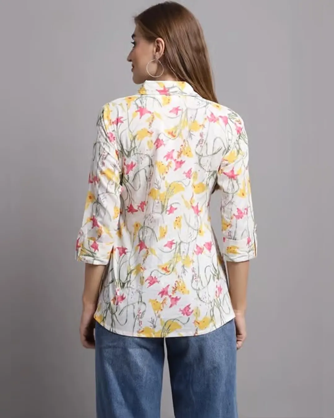 White Women’s Cotton Floral Printed Short Top - Image 5