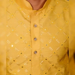 Men’s Traditional Kurta Pajama Set with Silver and Mate Sequence Embroidery Work
