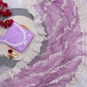 Wedding Special 3MM Sequence Work Vari Chiffon Saree with Embroidered Mono Satin Blouse