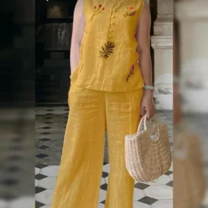 Stylish Comfort: Floral Embroidered Cotton Set 