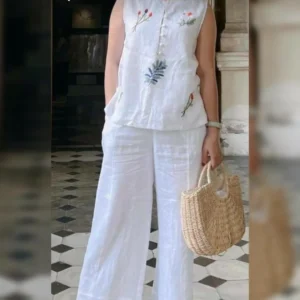 Stylish Comfort: Floral Embroidered Cotton Set 