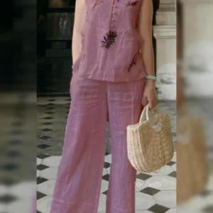 Stylish Comfort: Floral Embroidered Cotton Set 