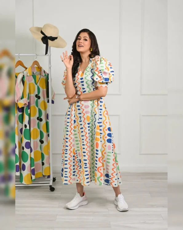 Video Player Quirky Prints Cotton Midi Dress - Image 4