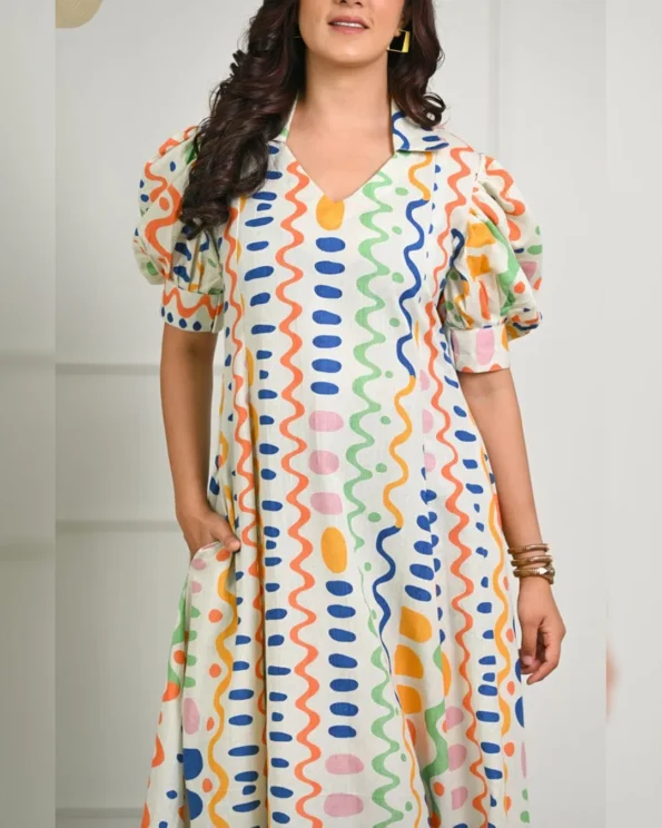 Video Player Quirky Prints Cotton Midi Dress - Image 5