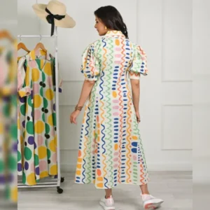 Video Player Quirky Prints Cotton Midi Dress