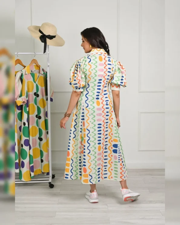 Video Player Quirky Prints Cotton Midi Dress - Image 6