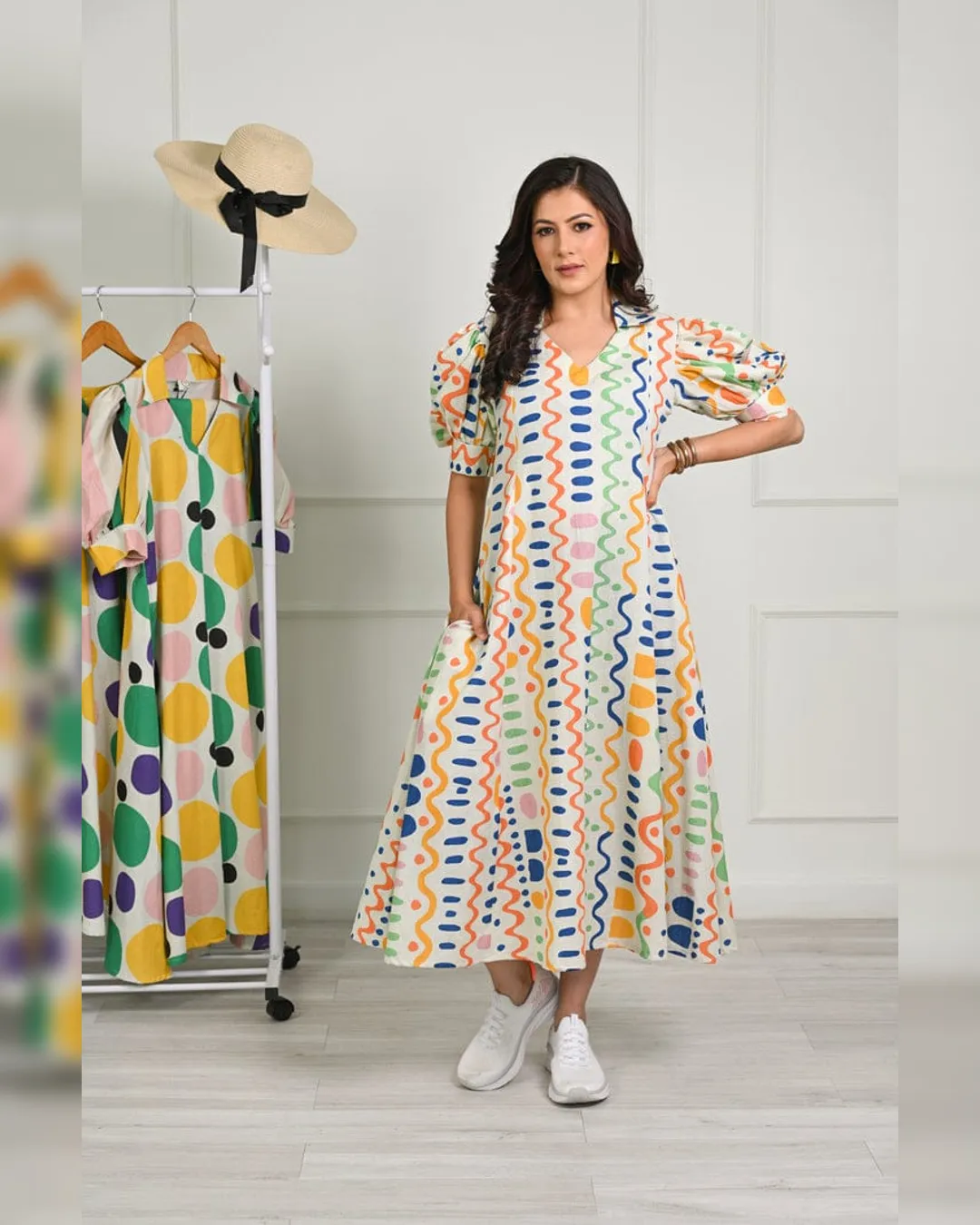 Video Player Quirky Prints Cotton Midi Dress