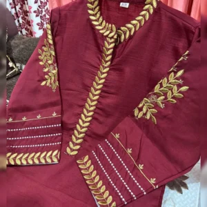 Muslin Gold Zari Embroidered Suit Set with Organza Dupatta
