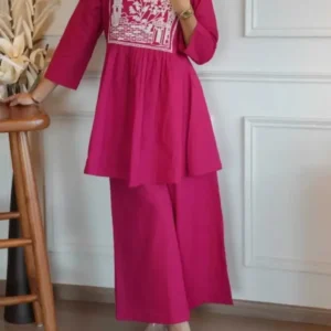 Premium Rayon Top & Plazo Co-ord Set with Heavy Embroidery Yoke