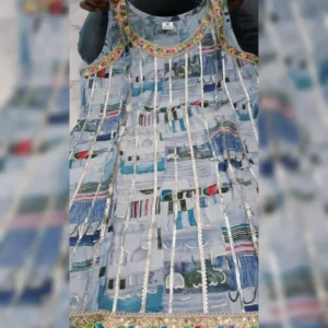 Muslin Short Kurti, Sharara & Chanderi Dupatta Set with Foil Digital Print & Handwork
