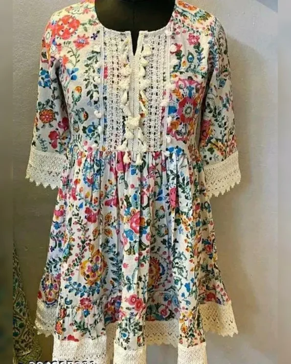 Summer Special Printed Tunic Dress with Finest Heavy Lace - Image 5