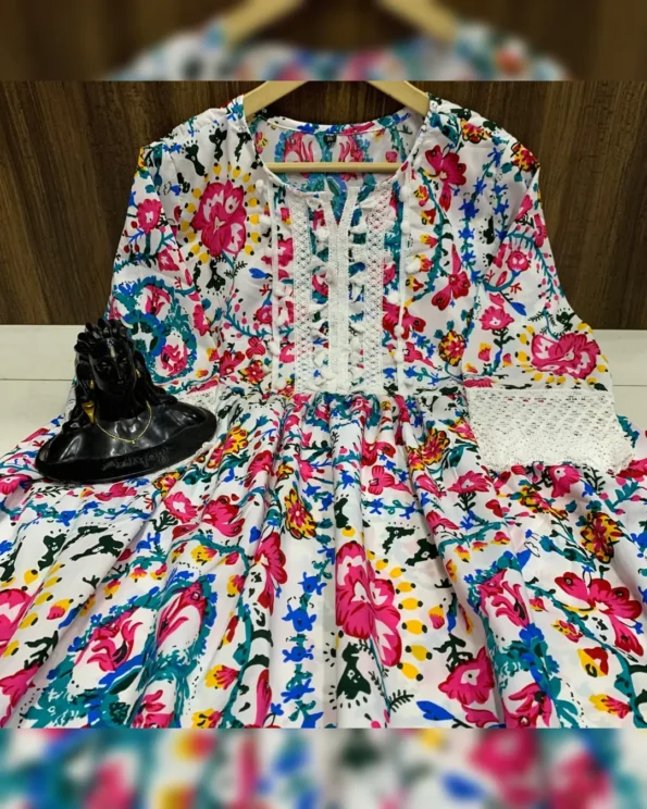 Summer Special Printed Tunic Dress with Finest Heavy Lace - Image 6