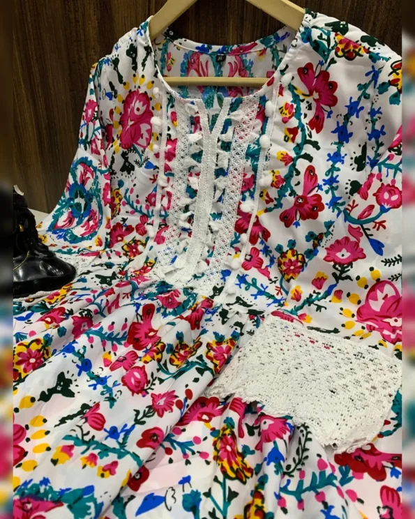 Summer Special Printed Tunic Dress with Finest Heavy Lace - Image 7