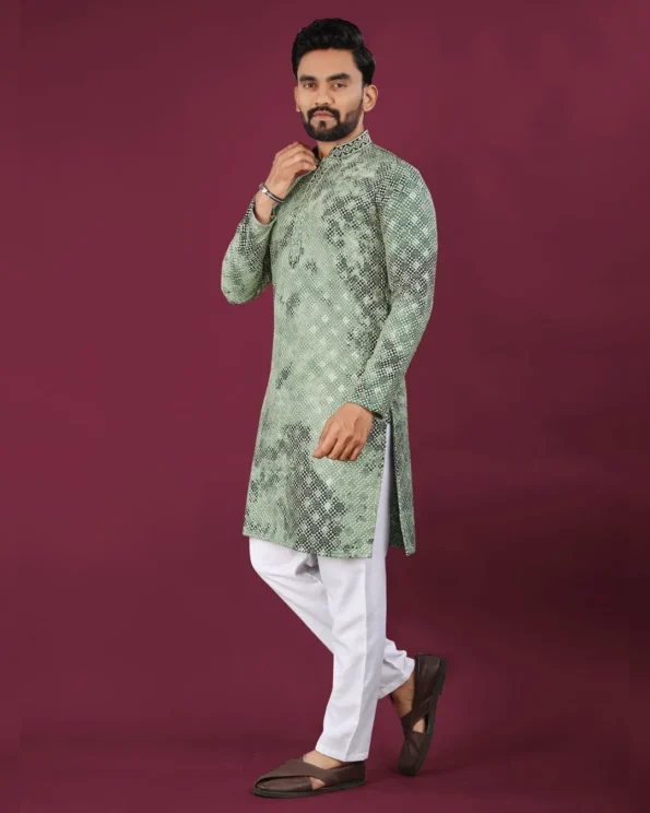 Men’s Chikankari Lucknowi Kurta Pajama Set with Matt Sequins - Image 15