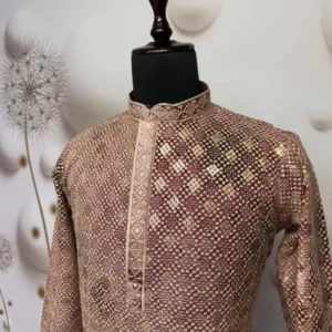 Men’s Chikankari Lucknowi Kurta Pajama Set with Matt Sequins