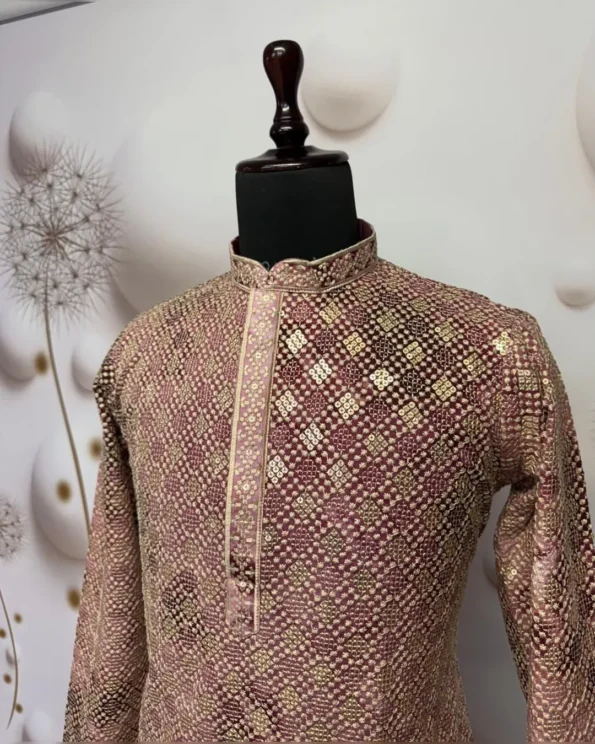 Men’s Chikankari Lucknowi Kurta Pajama Set with Matt Sequins - Image 17