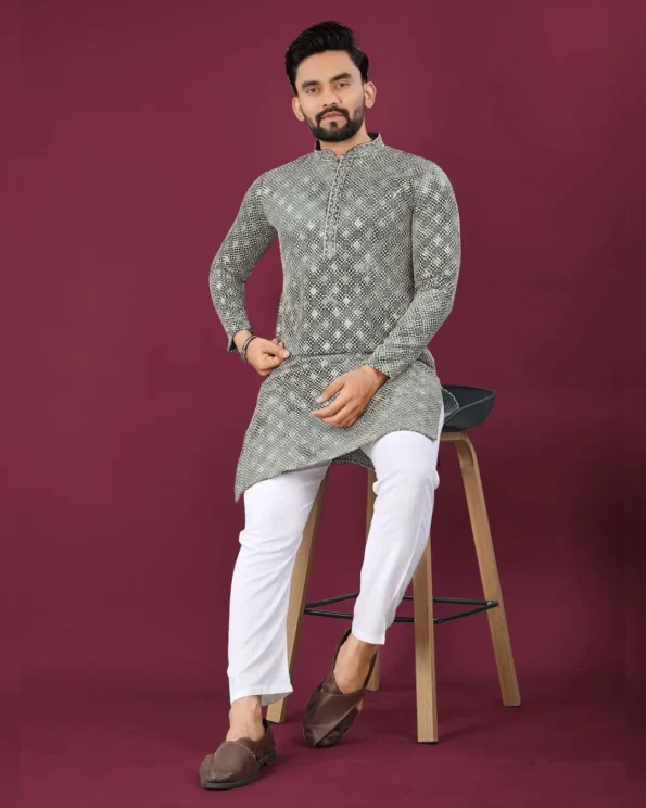 Men’s Chikankari Lucknowi Kurta Pajama Set with Matt Sequins - Image 18