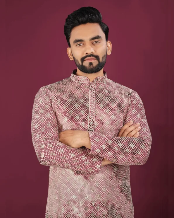 Men’s Chikankari Lucknowi Kurta Pajama Set with Matt Sequins - Image 20